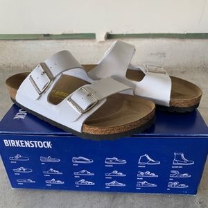 White Birkenstock Arizona Birko-Flor Sandals
